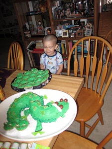 Thomas in the morning when he first saw his cake